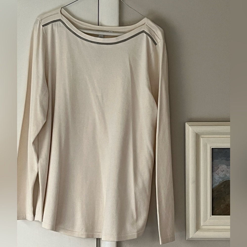 Chico's 2 L Cream/Caviar Bead Detail Long Sleeve Top
